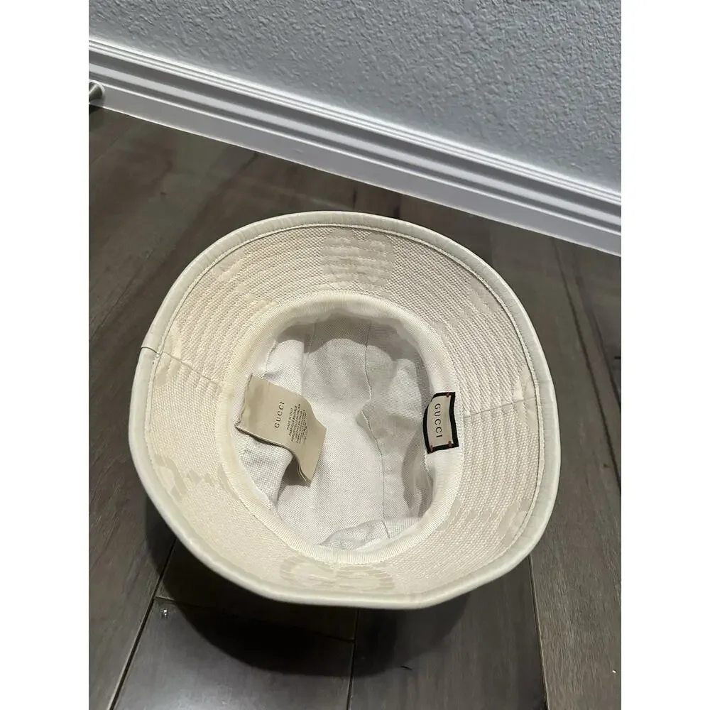 AUTHENTIC GUCCI JUMBO GG BUCKET HAT IVORY/CREAM MONOGRAM 651256 SZ M 57